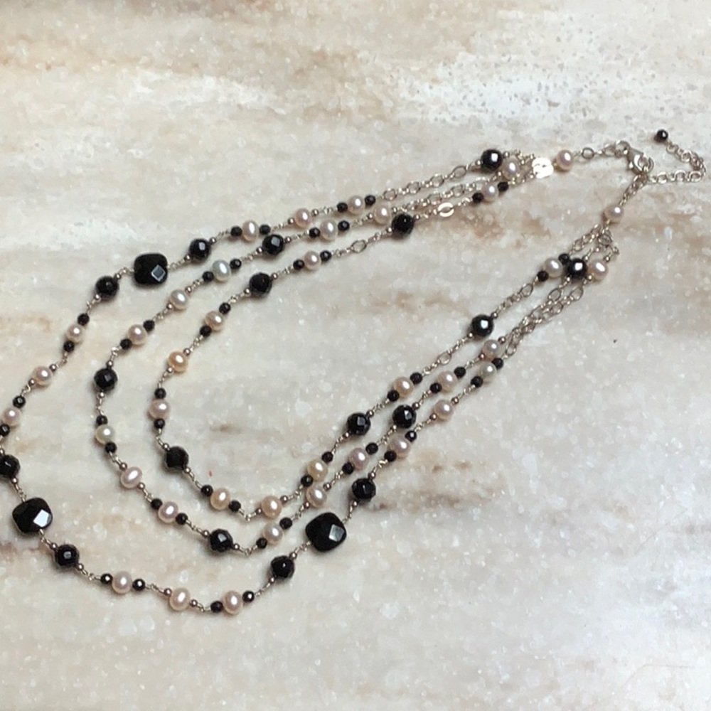 😍925 Silver Black Onyx & Pearl Necklace😍NWOT